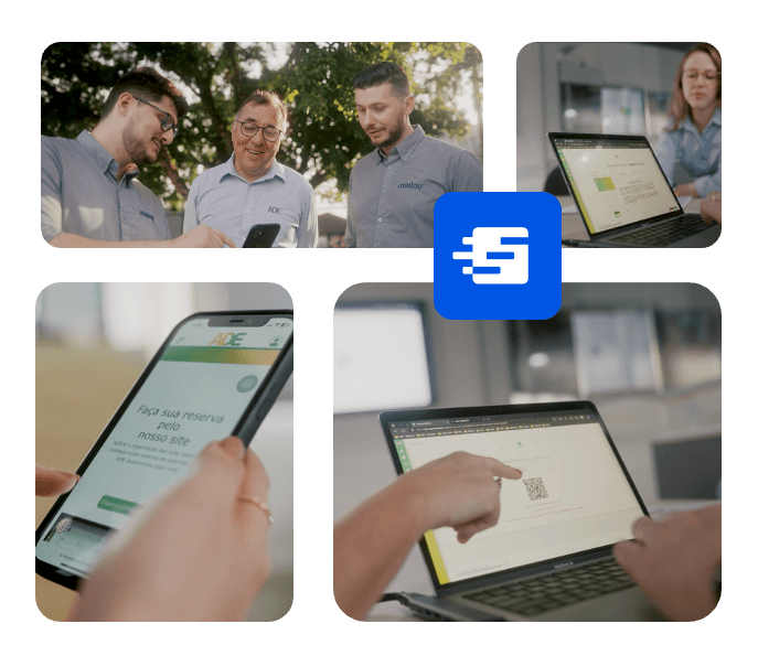 Equipe e clientes usando o site integrado ao Agenda Rápido no celular e no computador